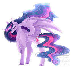 Size: 2320x2180 | Tagged: safe, artist:manella-art, character:twilight sparkle, character:twilight sparkle (alicorn), species:alicorn, species:pony, episode:the last problem, g4, my little pony: friendship is magic, ear fluff, ethereal mane, female, glowing horn, horn, mare, one hoof raised, princess twilight 2.0, simple background, solo, white background
