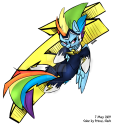 Size: 600x663 | Tagged: safe, artist:princeclark, artist:xieril, edit, character:rainbow dash, character:zapp, species:pegasus, species:pony, episode:power ponies, g4, my little pony: friendship is magic, abstract background, color edit, colored, female, grin, mare, smiling, solo, wings