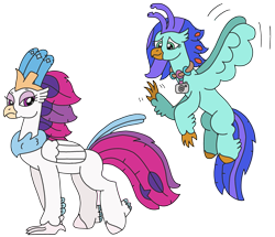 Size: 2347x2017 | Tagged: safe, artist:supahdonarudo, character:queen novo, oc, oc:sea lilly, species:classical hippogriff, species:hippogriff, my little pony: the movie (2017), camera, flying, jewelry, necklace, queen novo is not amused, simple background, story included, transparent background, waving