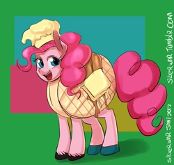 Size: 1280x1213 | Tagged: safe, artist:siberwar, character:pinkie pie, species:earth pony, species:pony, clothing, costume, female, food, food costume, solo, waffle