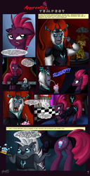 Size: 2021x3947 | Tagged: safe, artist:zsparkonequus, character:cheese sandwich, character:grubber, character:storm king, character:tempest shadow, species:earth pony, species:pony, species:unicorn, comic:apprentice tempest, my little pony: the movie (2017), brush, butt, clothing, comic, cutie mark, drink, milkshake, plot, sad, scar, throne, yeti