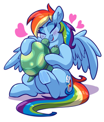 Size: 1765x2061 | Tagged: safe, artist:graphene, character:rainbow dash, character:tank, species:pegasus, species:pony, backwards cutie mark, blushing, boop, chubby, cute, dashabetes, duo, female, heart, mare, noseboop, rainbow dash day, simple background, sitting, tankabetes, white background, wings