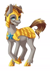 Size: 1561x2209 | Tagged: safe, artist:weird--fish, oc, oc only, blue eyes, brown mane, gray coat, royal guard, solo