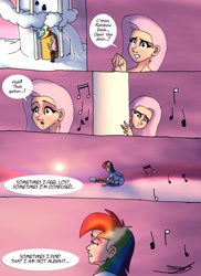Size: 2978x4096 | Tagged: safe, artist:ringteam, character:fluttershy, character:rainbow dash, species:human, comic:a certain confession, cloud, comic, fine on the outside, guitar, humanized, music notes, musical instrument, priscilla ahn, when marnie was there