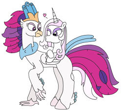 Size: 2114x1931 | Tagged: safe, artist:supahdonarudo, character:fleur-de-lis, character:queen novo, species:classical hippogriff, species:hippogriff, species:pony, species:unicorn, my little pony: the movie (2017), heart, kissy face, looking back, one eye closed, simple background, surprised, transparent background, wink