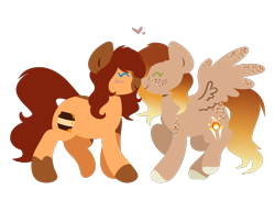 Size: 2576x1890 | Tagged: safe, artist:amazing-artsong, oc, oc only, oc:firelight, oc:honeypot meadow, species:earth pony, species:pegasus, species:pony, boop, digital art, eyes closed, female, freckles, lesbian, mare, noseboop, oc x oc, shipping, simple background, smiling, transparent background