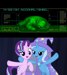 Size: 1280x1442 | Tagged: safe, artist:mega-poneo, character:starlight glimmer, character:trixie, episode:to where and back again, g4, my little pony: friendship is magic, banglar, meme, ninja warriors (snes)