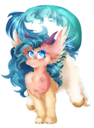 Size: 1768x2400 | Tagged: safe, artist:vanillaswirl6, oc, oc only, oc:morning seawave, art trade, claws, fluffy, horns, hybrid, legs in air, leonine tail, paws, simple background, solo, transparent background