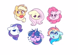 Size: 3508x2480 | Tagged: safe, artist:katputze, character:applejack, character:fluttershy, character:pinkie pie, character:rainbow dash, character:rarity, character:twilight sparkle, apple, bust, cheek fluff, cute, ear fluff, eyes closed, floppy ears, food, head only, mane six, one eye closed, onomatopoeia, open mouth, portrait, simple background, sleeping, sound effects, white background, wink, zzz