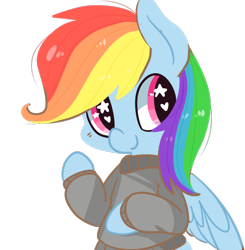 Size: 862x879 | Tagged: dead source, safe, artist:pegacornss, character:rainbow dash, species:pegasus, species:pony, clothing, cute, female, heart eyes, mare, simple background, solo, starry eyes, sweater, transparent background, wingding eyes