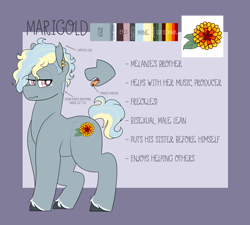 Size: 3000x2700 | Tagged: safe, artist:liefsong, oc, oc:marigold, species:earth pony, species:pony, piercing, reference sheet, simple background, tongue piercing