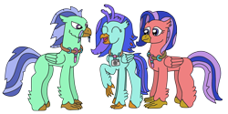 Size: 2880x1440 | Tagged: safe, artist:supahdonarudo, oc, oc only, oc:coral polyp, oc:sandy hermit, oc:sea lilly, species:classical hippogriff, species:hippogriff, braid, camera, facial hair, family, father and child, father and daughter, female, happy, jewelry, male, mother and child, mother and daughter, moustache, necklace, simple background, transparent background