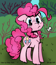 Size: 544x630 | Tagged: safe, artist:princeclark, artist:xieril, edit, character:pinkie pie, species:earth pony, species:pony, :<, chest fluff, color edit, colored, cute, diapinkes, female, floppy ears, mare, solo, teary eyes, visible breath