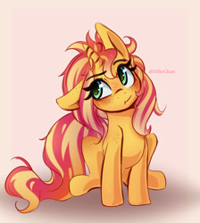 Size: 3400x3800 | Tagged: safe, artist:eifiechan, character:sunset shimmer, species:pony, species:unicorn, :t, cute, ear down, female, floppy ears, freckles, high res, mare, messy mane, shimmerbetes, sitting, solo