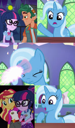 Size: 607x1024 | Tagged: safe, artist:mega-poneo, edit, edited screencap, editor:secrettitan, screencap, character:sunset shimmer, character:timber spruce, character:trixie, character:twilight sparkle, character:twilight sparkle (scitwi), species:eqg human, ship:scitwishimmer, ship:sunsetsparkle, ship:timbertwi, episode:all bottled up, episode:star crossed, equestria girls:legend of everfree, g4, my little pony: equestria girls, my little pony: friendship is magic, my little pony:equestria girls, base, blushing, camp everfree outfits, clothing, duo, female, firefly, geode of telekinesis, glasses, insect, lesbian, magical geodes, male, meme, ponytail, shipping, shipping denied, shipping fuel, smiling, straight, trixie fixing meme