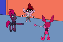 Size: 1642x1088 | Tagged: safe, artist:logan jones, character:tempest shadow, my little pony: the movie (2017), 60s spider-man, angry, antagonist, meme, pointing, queen barb, spinel (steven universe), steven universe, steven universe: the movie, trolls, trolls world tour