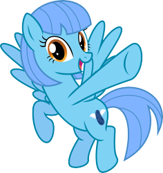 Size: 3431x3627 | Tagged: safe, artist:chainchomp2, oc, oc only, oc:jet stream, species:pegasus, species:pony, female, flying, jetblue, looking at you, mare, pointing, ponified, simple background, smiling, transparent background