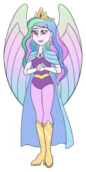 Size: 800x1604 | Tagged: safe, artist:sugar-loop, character:princess celestia, character:principal celestia, my little pony:equestria girls, clothing, crossover, crown, female, jewelry, regalia, royalty, she-ra, she-ra and the princesses of power, simple background, smiling, solo, transparent background, wings