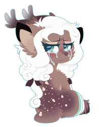Size: 1024x1315 | Tagged: safe, artist:vanillaswirl6, oc, oc only, oc:starry night, species:deer, antlers, blushing, bow, clothing, commission, crying, hair bow, original species, sad, simple background, stockings, thigh highs, transparent background