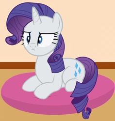 Size: 863x912 | Tagged: safe, artist:forgalorga, character:rarity, species:pony, species:unicorn, :i, behaving like a cat, cropped, cute, female, mare, pillow, ponyloaf, prone, raribetes, raricat, rarity is not amused, solo, unamused, your little cat 3