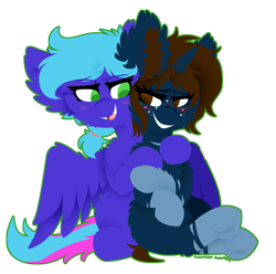 Size: 923x915 | Tagged: safe, artist:vanillaswirl6, oc, oc only, oc:chelsey, oc:cloud, species:pegasus, species:pony, species:unicorn, commission, female, fluffy, freckles, male, oc x oc, shipping, simple background, straight, transparent background