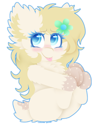 Size: 732x916 | Tagged: safe, artist:vanillaswirl6, oc, oc only, oc:mary little, species:pony, deer tail, flower, flower in hair, photoshop, simple background, sitting, tongue out, transparent background