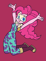 Size: 1650x2200 | Tagged: safe, artist:khuzang, commissioner:imperfectxiii, character:pinkie pie, my little pony:equestria girls, armpits, boots, clothing, commission, cosplay, costume, crossover, female, jumping, looking at you, mask, mina ashido, my hero academia, shoes, simple background, smiling, solo, spandex