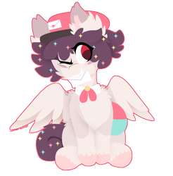 Size: 1358x1378 | Tagged: safe, artist:vanillaswirl6, oc, oc only, oc:dandyletters (rigbythememe), species:pegasus, species:pony, bow tie, clothing, commission, hat, letter, mail, male, one eye closed, simple background, transparent background, wink