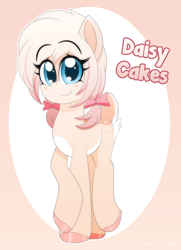 Size: 2600x3600 | Tagged: safe, artist:aarondrawsarts, oc, oc only, oc:daisy cakes, species:deer, bow, cloven hooves, deer oc, freckles, hair bow, looking at you, original species, solo