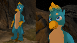 Size: 1137x635 | Tagged: safe, artist:moemneop, character:gallus, species:anthro, species:digitigrade anthro, species:griffon, 3d, 3d model, male, solo, vrchat
