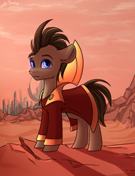 Size: 1769x2300 | Tagged: safe, artist:shido-tara, character:doctor whooves, character:time turner, species:earth pony, species:pony, doctor who, gallifrey, red, solo, the doctor, timelord, watching in camera