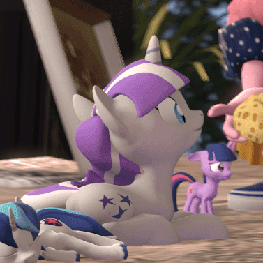 Size: 377x377 | Tagged: safe, artist:fishimira, edit, character:pinkie pie, character:shining armor, character:twilight sparkle, character:twilight sparkle (unicorn), character:twilight velvet, species:pony, species:unicorn, 3d, animated, behaving like a cat, cropped, cute, depressed, feeding, food, muffin, sleeping, source filmmaker, tiny, tiny ponies, twiabetes, velvetbetes