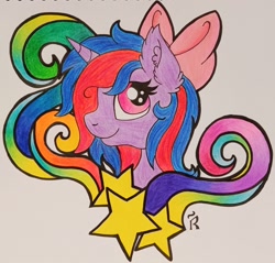 Size: 1280x1224 | Tagged: safe, artist:dawn-designs-art, oc, oc:cosmic spark, species:pony, species:unicorn, abstract, bust, pencil drawing, photo, portrait, traditional art