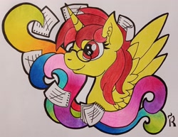 Size: 3783x2920 | Tagged: safe, artist:dawn-designs-art, oc, oc:talicorn, species:alicorn, species:pony, abstract, bust, pencil drawing, photo, portrait, solo, traditional art