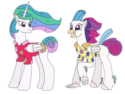 Size: 3264x2448 | Tagged: safe, artist:supahdonarudo, character:princess celestia, character:queen novo, species:alicorn, species:classical hippogriff, species:hippogriff, species:pony, my little pony: the movie (2017), clothing, excited, hawaiian shirt, ponytail, shirt, simple background, transparent background, vacation