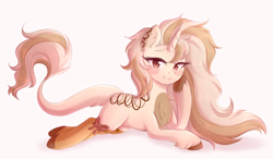 Size: 3891x2270 | Tagged: safe, artist:fluffymaiden, oc, oc only, species:pony, species:unicorn, chest fluff, clothing, female, high res, leonine tail, mare, prone, socks, solo, unshorn fetlocks