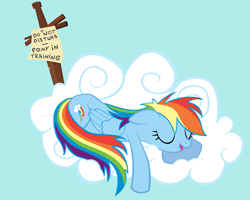 Size: 2560x2048 | Tagged: safe, artist:pirill, character:rainbow dash, species:pegasus, species:pony, newbie artist training grounds, g4, advertisement, cloud, cutie mark, eyes closed, female, floppy ears, high res, hooves, lying on a cloud, mare, on a cloud, open mouth, photoshop, prone, sleeping, sleepydash, solo, text, wings