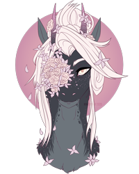 Size: 1200x1500 | Tagged: safe, artist:dementra369, oc, oc only, oc:whisper oaks, species:earth pony, species:pony, flower, horns, looking at you, male, simple background, solo, stallion, transparent background