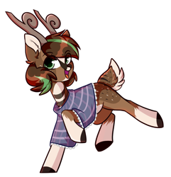 Size: 1159x1200 | Tagged: safe, artist:cloud-fly, oc, oc only, oc:basil, species:deer, clothing, female, original species, outline, poncho, simple background, solo, transparent background