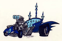 Size: 1024x677 | Tagged: safe, artist:sketchywolf-13, commission, dragster, engine, hot rod, luna's chariot, no pony, simple background, supercharger, traditional art, white background
