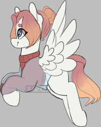Size: 572x718 | Tagged: safe, artist:liefsong, oc, oc:sunset note, species:pegasus, species:pony, clothing, flying, gradient hair, hair bun, jacket, patreon, sweater