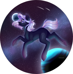 Size: 1536x1553 | Tagged: safe, artist:ohhoneybee, oc, oc only, oc:madeleine, species:earth pony, species:pony, female, mare, solo, space