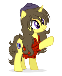Size: 1390x1694 | Tagged: source needed, safe, artist:rioshi, artist:starshade, base used, oc, oc only, oc:astral flare, species:pony, species:unicorn, adorkable, beanie, clothing, cute, cutie mark, dork, eyeshadow, flannel, hat, hooves, makeup, simple background, smiling, transparent background
