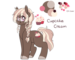 Size: 2392x1912 | Tagged: safe, artist:liefsong, oc, oc only, oc:cupcake cream, species:earth pony, species:pony, bean, braid, female, mare, reference sheet