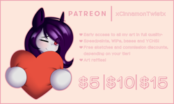 Size: 5000x3000 | Tagged: safe, artist:xcinnamon-twistx, oc, oc only, oc:cinnamon twist, adorable face, blushing, cute, heart, heart pillow, hug, looking at you, one eye closed, patreon, patreon logo, pillow, pillow hug, smiling, tier list, wink