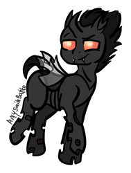 Size: 4167x5525 | Tagged: safe, artist:binary6, oc, oc only, oc:nix, species:changeling, changeling oc, digital art, fangs, male, signature, simple background, smiling, smirk, solo, transparent background, white changeling, wings