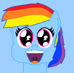 Size: 661x653 | Tagged: safe, artist:logan jones, character:rainbow dash, species:pegasus, species:pony, big eyes, bust, cute, cutie mark in eye, happy, open mouth, smiling, wingding eyes