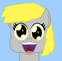 Size: 661x653 | Tagged: safe, artist:logan jones, character:derpy hooves, species:pegasus, species:pony, big eyes, bust, cute, cutie mark in eye, happy, open mouth, smiling, wingding eyes