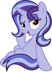 Size: 4241x5906 | Tagged: safe, artist:digimonlover101, edit, oc, oc:starlet, parent:hoo'far, parent:trixie, parents:trixfar, species:pony, species:unicorn, episode:on the road to friendship, female, lidded eyes, mare, next generation, offspring, open mouth, raised eyebrow, simple background, smiling, solo, transparent background