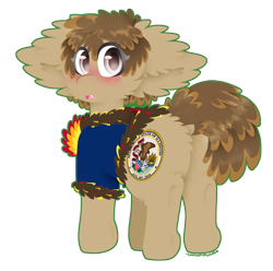 Size: 897x889 | Tagged: safe, artist:vanillaswirl6, oc, oc only, oc:illinois, blushing, clothing, looking back, male, simple background, transparent background, vanillaswirl6's state ponies, vest